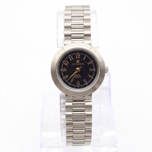 J.B Champion Watch Womens Silver Tone Stainless Steel Classic Black Dial Rare - Picture 2 of 8